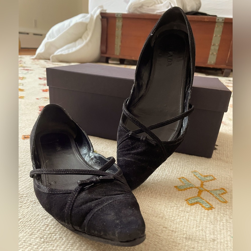 Prada black suede flats size 7.5